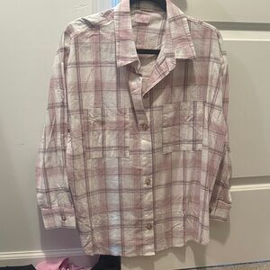 Pink Lily Pink and White Plaid Button-Down Shirt